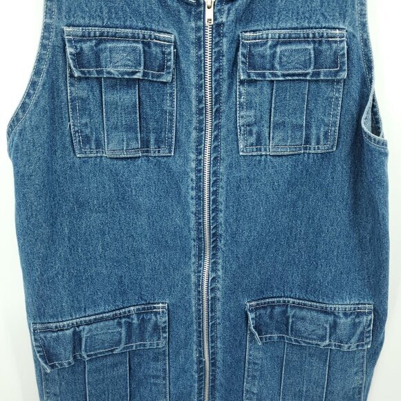 Vintage Amilano Collection Denim Jumper Dress M Zip Up Cargo Pockets Pockets - Picture 7 of 12